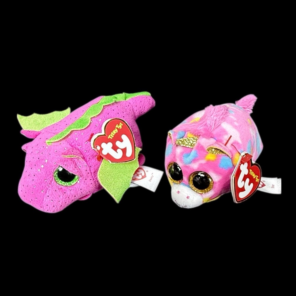 Teeny TYS Unicorn and Dragon Bean Bag Plush With Tags Fantasy lot Of 2